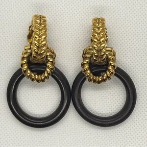Vintage Goossens Paris Gold-Plated Rope and Ebony Clip-On Earrings